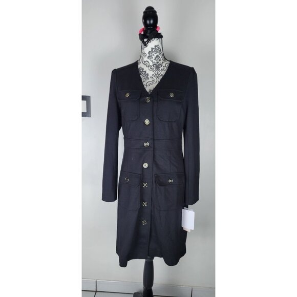 Nanette Lepore Womens Black Long Sleeve Ponte Shirtdress Size 8 Utility Chic NEW - Picture 4 of 14